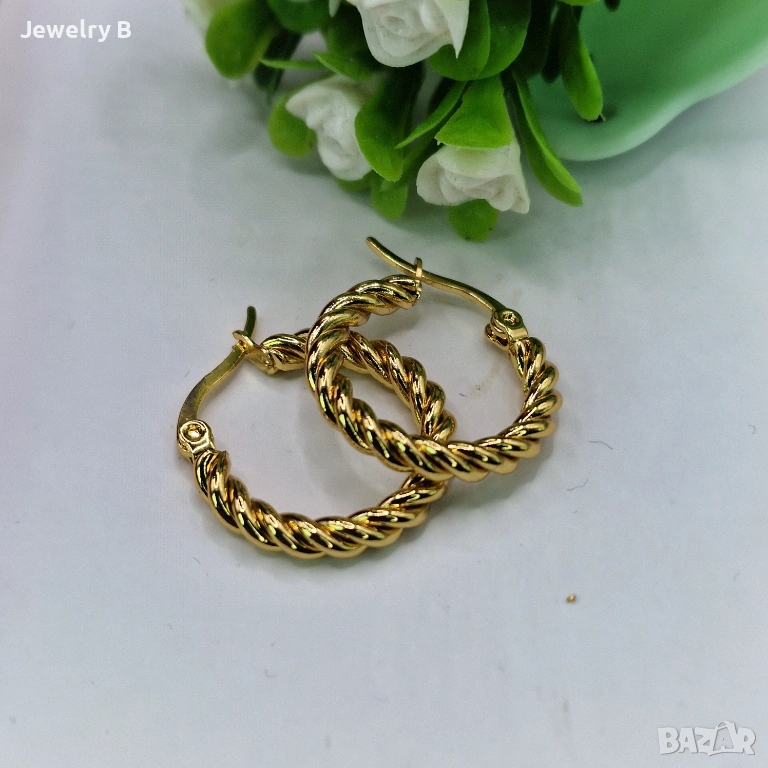 Обици от медицинска стомана с 18К позлата, снимка 1