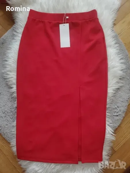 Дамска пола с висока талия и цепка, снимка 1