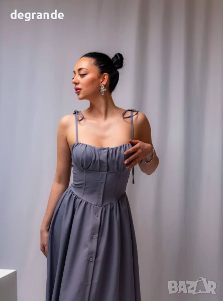 Дамска сива рокля със секси деколте, снимка 1