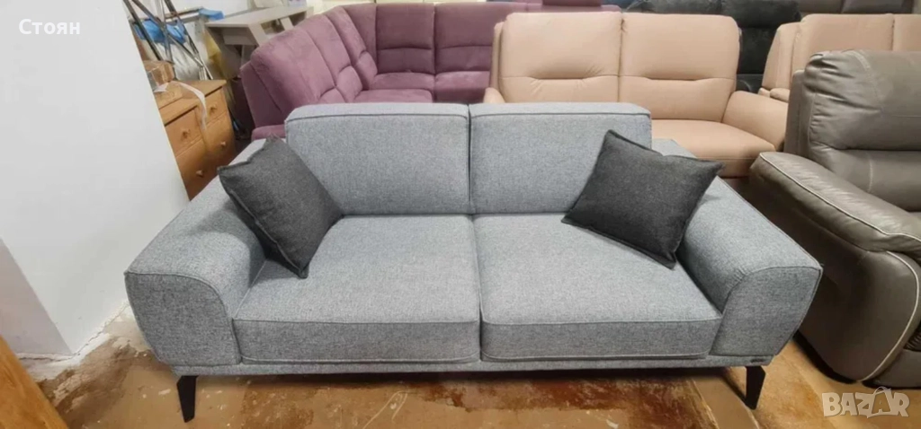 Сив диван от плат двойка с функция сън, снимка 1