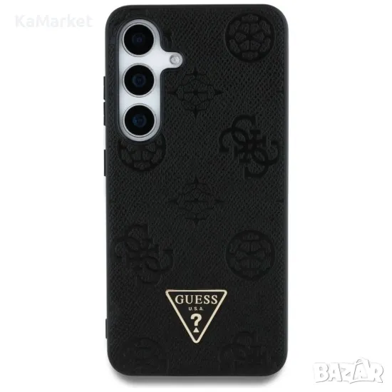 Оригинален кейс Guess Grained Hot Stamp Peony Triangle Logo MagSafe, За Samsung Galaxy S25, Черен, снимка 1