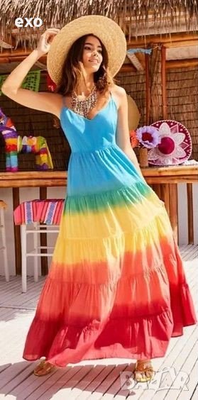 Рокля голям размер, Омбре рокля памук, Ефектна лятна рокля,  Рокля макси , Дълга рокля голям размер, снимка 1