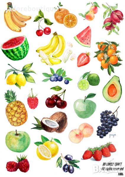 Скрапбук стикери за декорация планер плодове самозалепващ лист А5 , снимка 1