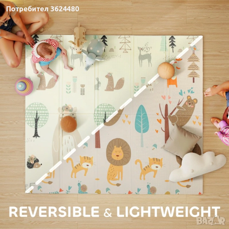 Водоустойчиво термо килимче за игра XPE 180x200 см 4840, снимка 1