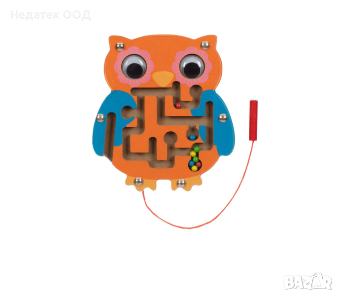 Магнитен лабиринт, с бухал, от дърво, снимка 1
