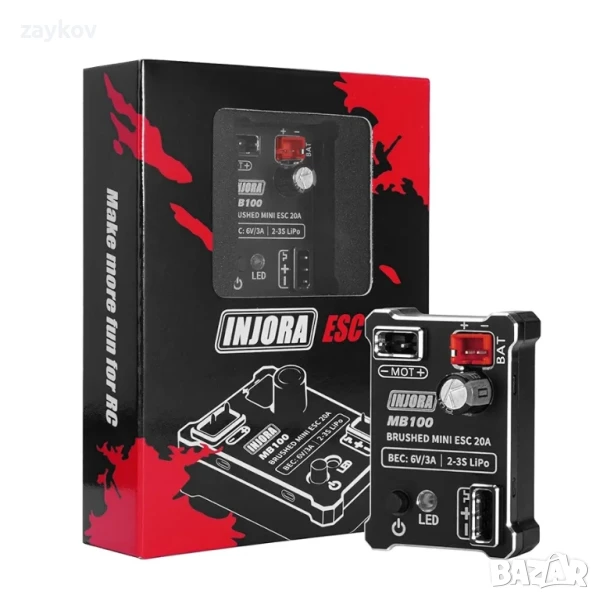 INJORA Brushed Mini ESC 20A MB100-R80 за 1/24 1/18 RC Crawler SCX24 AX24 TRX4M FCX24 FCX18, снимка 1