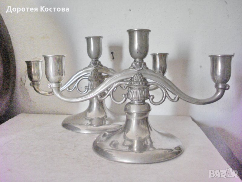 Стар свещник от цветен метал - 2 бр, снимка 1