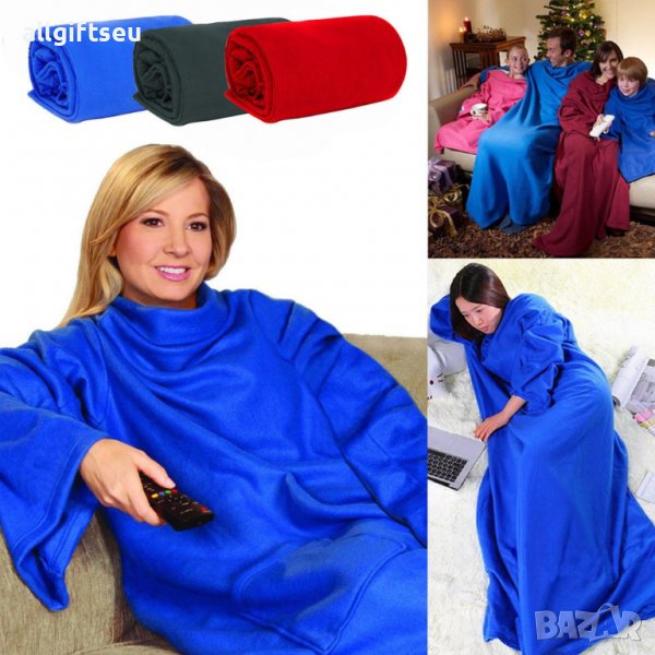 Одеяло с ръкави SNUGGIE - син и червен, снимка 1