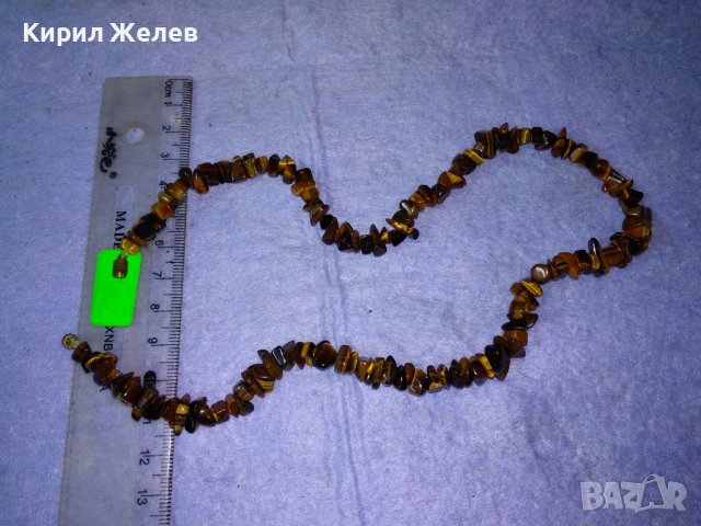 ПРЕКРАСНА СКЪПОЦЕННА ХЕНД-МЕЙД РЕТРО АРТ ОГЪРЛИЦА КАМЪЧЕТА ТИГРОВО ОКО с БРОНЗОВА ЗАКОПЧАЛКА 36916, снимка 5 - Колиета, медальони, синджири - 40684805