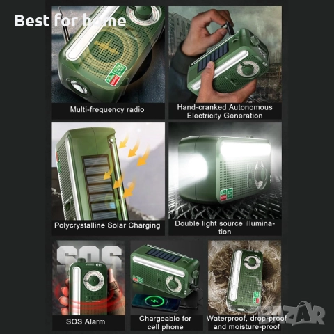Преносимо радио, водоустойчиво аварийно AM/FM със слънчева лампа за четене, SOS аларма и LED фенерче, снимка 3 - Радиокасетофони, транзистори - 51798169