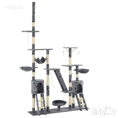 vidaXL Котешко дърво със сизалени стълбове, 230-250 см, лапички, сиво