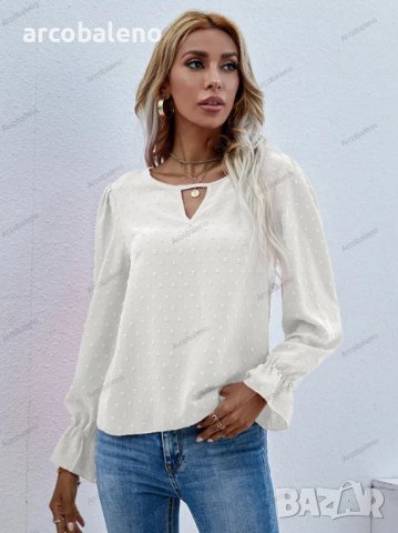 Дамска едноцветна риза с кръгло деколте и дълъг ръкав на точки, 3цвята , снимка 14 - Ризи - 39922661