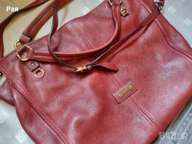 Кожена дамска голяма чанта в цвят бордо Cristhelen B, снимка 8 - Чанти - 50665365