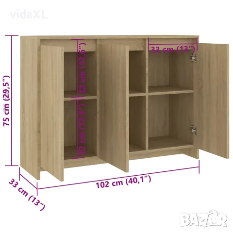 vidaXL Бюфет, дъб сонома, 102x33x75 см, инженерно дърво, снимка 8 - Бюфети - 56147814