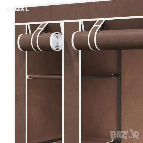 vidaXL Текстилен гардероб с отделения и летви, 45 x 150 x176 см, кафяв, снимка 7 - Гардероби - 56146356