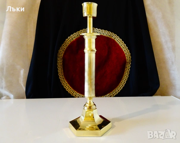 Позлатен бронзов свещник Helbsing Peine 30 см. , снимка 4 - Антикварни и старинни предмети - 53990095