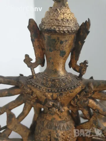 Shiva on Nandi 43см-4кг/стара азиатска/индийска бронзова фигура бог Шива язди бикът Нанди, снимка 7 - Статуетки - 56020322