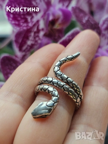 Сребърен пръстен Змия