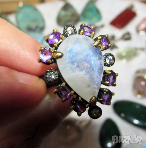 925 сребърен пръстен с лунен камък халка 1.9, подходящ за подарък №236