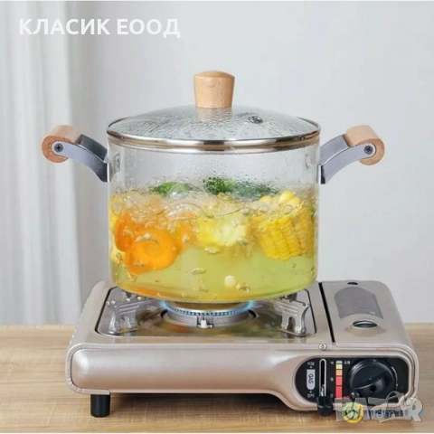 Стъклена тенджера с капак 4,5 литра, снимка 2 - Съдове за готвене - 51806492