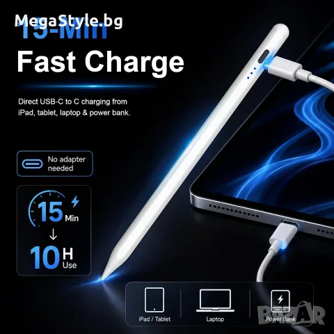 Стилиус писалка HATOKU за Apple iPad (2018–2026) – Бяла, снимка 2 - Аксесоари за Apple - 55725101