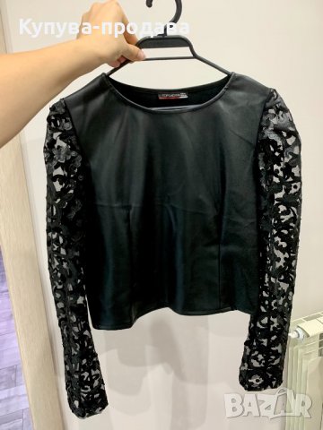 Къса блузка с ефектни ръкави, снимка 2 - Блузи с дълъг ръкав и пуловери - 37432010