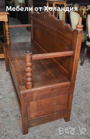 Антикварна дъбова пейка с ракла, снимка 3 - Антикварни и старинни предмети - 54078134