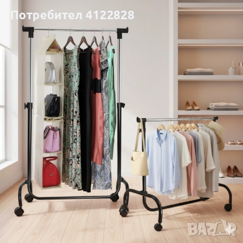 Регулируема метална закачалка на колелца – мобилен гардероб с регулируема височина!, снимка 5 - Закачалки - 52123470