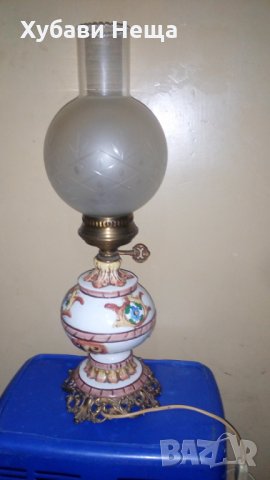 Лампа стара месинг, порцелан и кристал