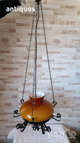 Стар полилей от ковано желязо и стъклен плафон, снимка 2 - Антикварни и старинни предмети - 40173165