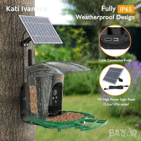 Lollyes  Smart хранилка за птици с камера,  соларна, интелигентен изкуствен интелект  1080P HD AI , снимка 3 - За птици - 47880279