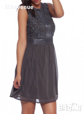 TFNC Нова елегантна рокля в сиво с мъниста къса без ръкав , снимка 2 - Рокли - 31693200