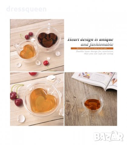 2964 Чаша СЪРЦЕ- стъклена с двойно дъно, двустенна, снимка 9 - Чаши - 34264705