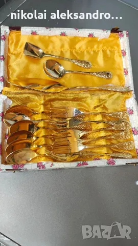 к-т лъжици и вилици позлатени , снимка 3 - Антикварни и старинни предмети - 49874413