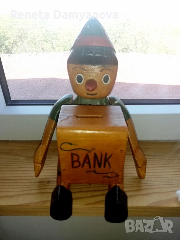 ретро дървена касичка Пинокио / Буратино