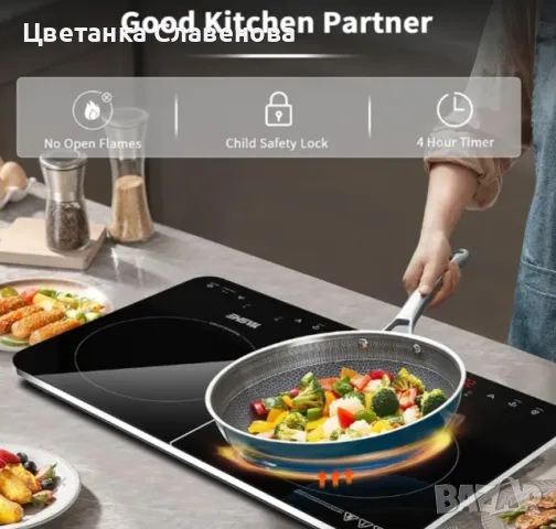Индукционен котлон с 2 котлона, 10 мощности и 10 температурни настройки (60-240°C), 3500 W , снимка 3 - Котлони - 50064684