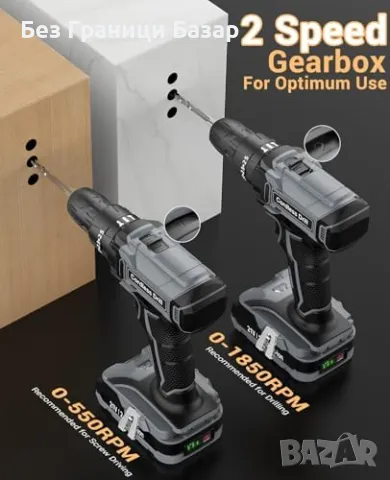 Нов Акумулаторен винтоверт 21V, 42N.m, 2 батерии, 14 части комплект, снимка 5 - Винтоверти - 47367909