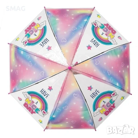 Автоматичен детски прозрачен розов чадър за дъжд_1242373