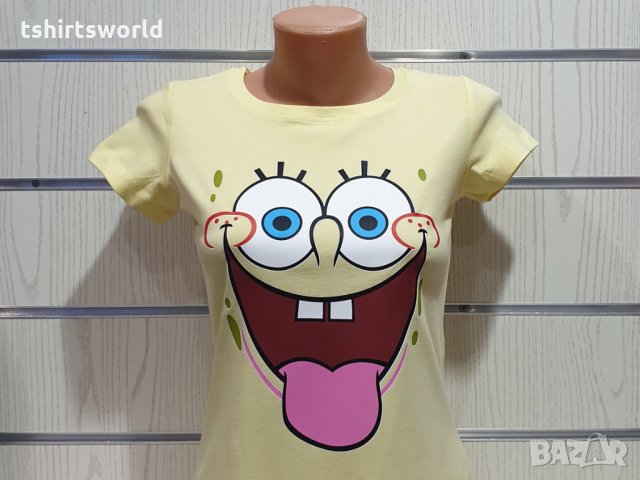 Нова дамска тениска с трансферен печат Спондж боб, снимка 2 - Тениски - 31116573