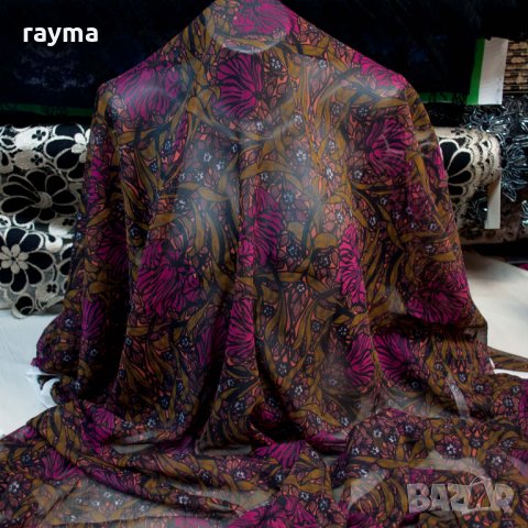 Плат италианска естествена коприна креп шифон флорален принт, снимка 7 - Рокли - 34464463