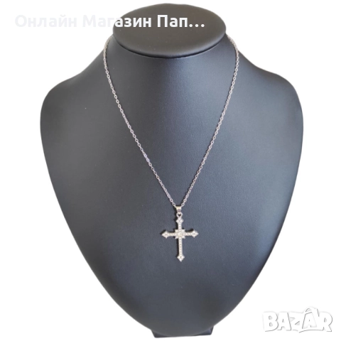 Верижка с кръстче, покрито с кристали – цинкова сплав