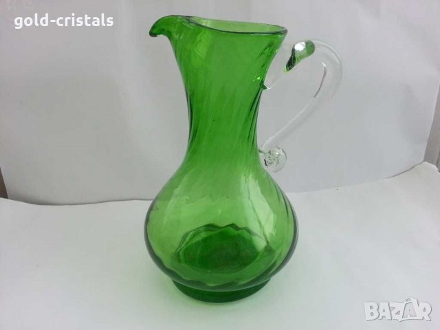 Стара стъклена кана цветно зелено стъкло, снимка 2 - Антикварни и старинни предмети - 29570816