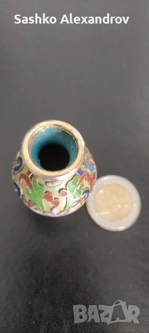 Миниатюрна ваза Клоазоне (Cloisonné) – Китайски емайл, 4.5 см , снимка 2 - Други ценни предмети - 54322291