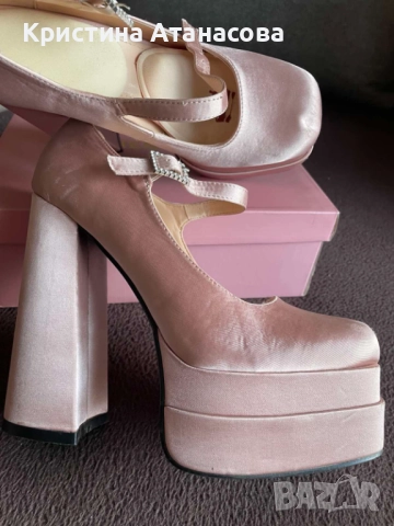 👠 Дамски обувки пудра - сатен 💎, снимка 2 - Дамски обувки на ток - 52110946