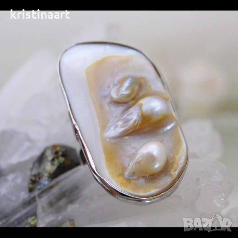 Пръстен с естествен седеф АРТ, снимка 2 - Пръстени - 34919193