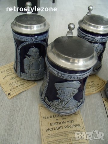 № 7142 лот 6 броя стари порцеланови халби   M & R   - с метални капаци  , снимка 2 - Други ценни предмети - 42214280