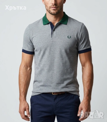 Fred Perry Color Block - Оригинална мъжка тениска с яка размер L