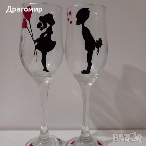 Комплект ръчно рисувани чаши за вино, снимка 2 - Декорация за дома - 39357400