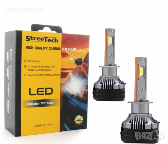 Лед крушки - Led система H1 Streetech модел STN1 за фарове - 170 000 Лукса, 65W - Canbus 6000K 