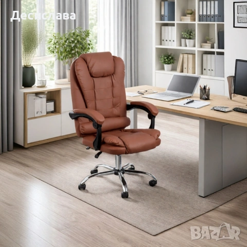 Ергономичен офис стол с лумбална опора от еко кожа – комфорт за дълги часове без болки, снимка 3 - Столове - 53138671